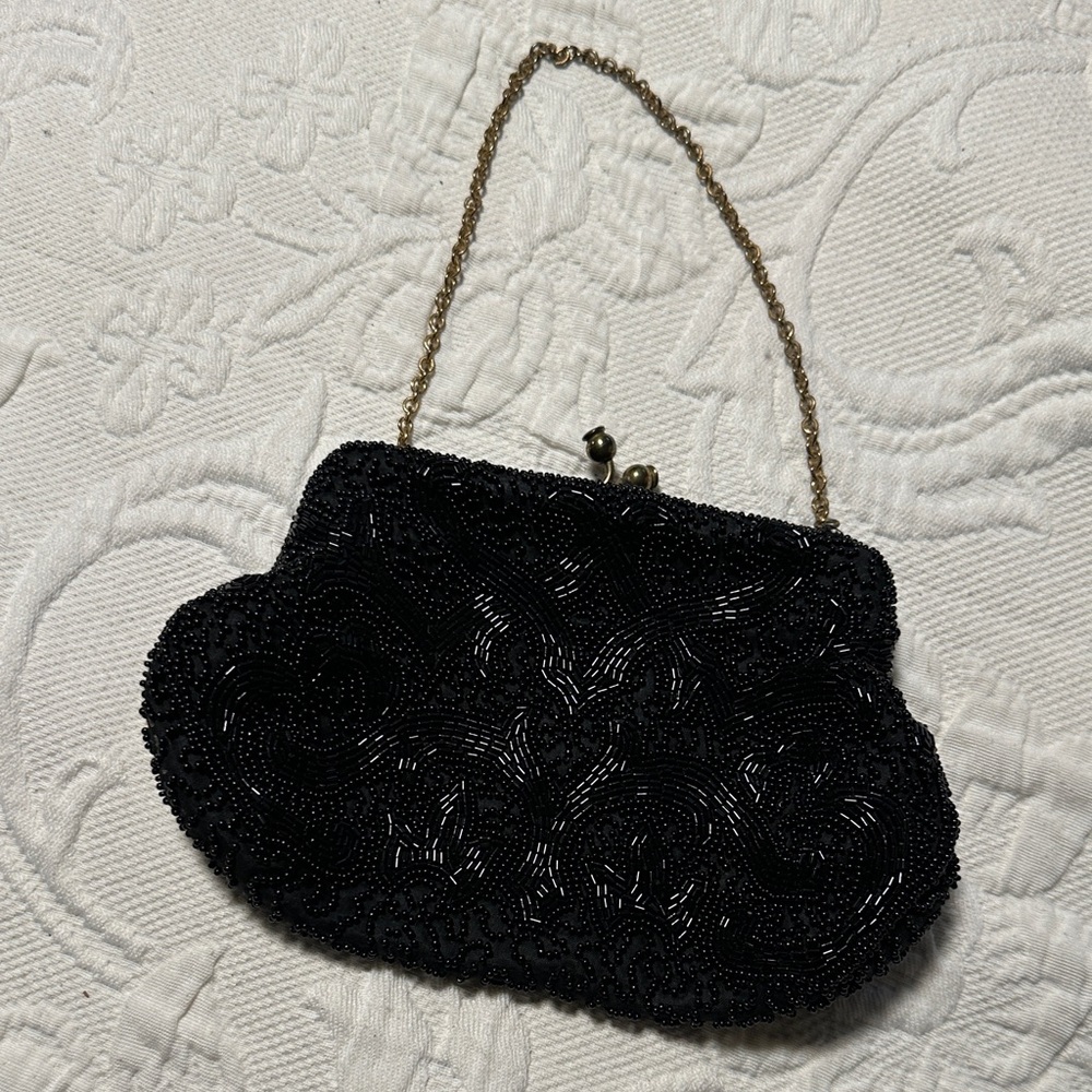 Elegant Black Beaded Evening Bag Handmade in Germany